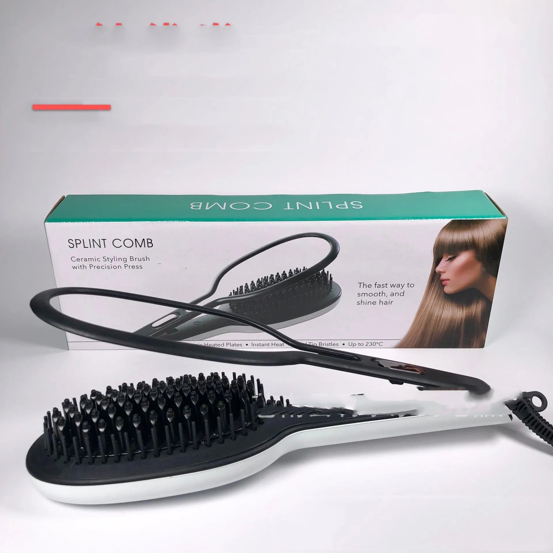Black electric hair straightener and curling iron comb with tourmaline ceramic heat conductor and 10 temperature settings