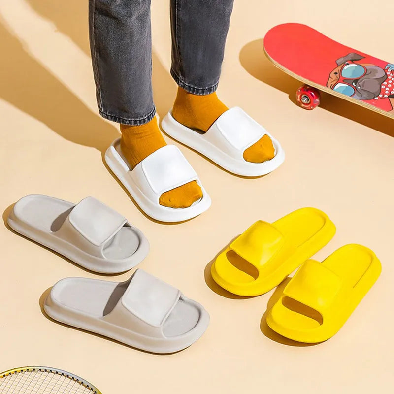 EVA flip-flop slippers with thick sole in multiple colours on a white background