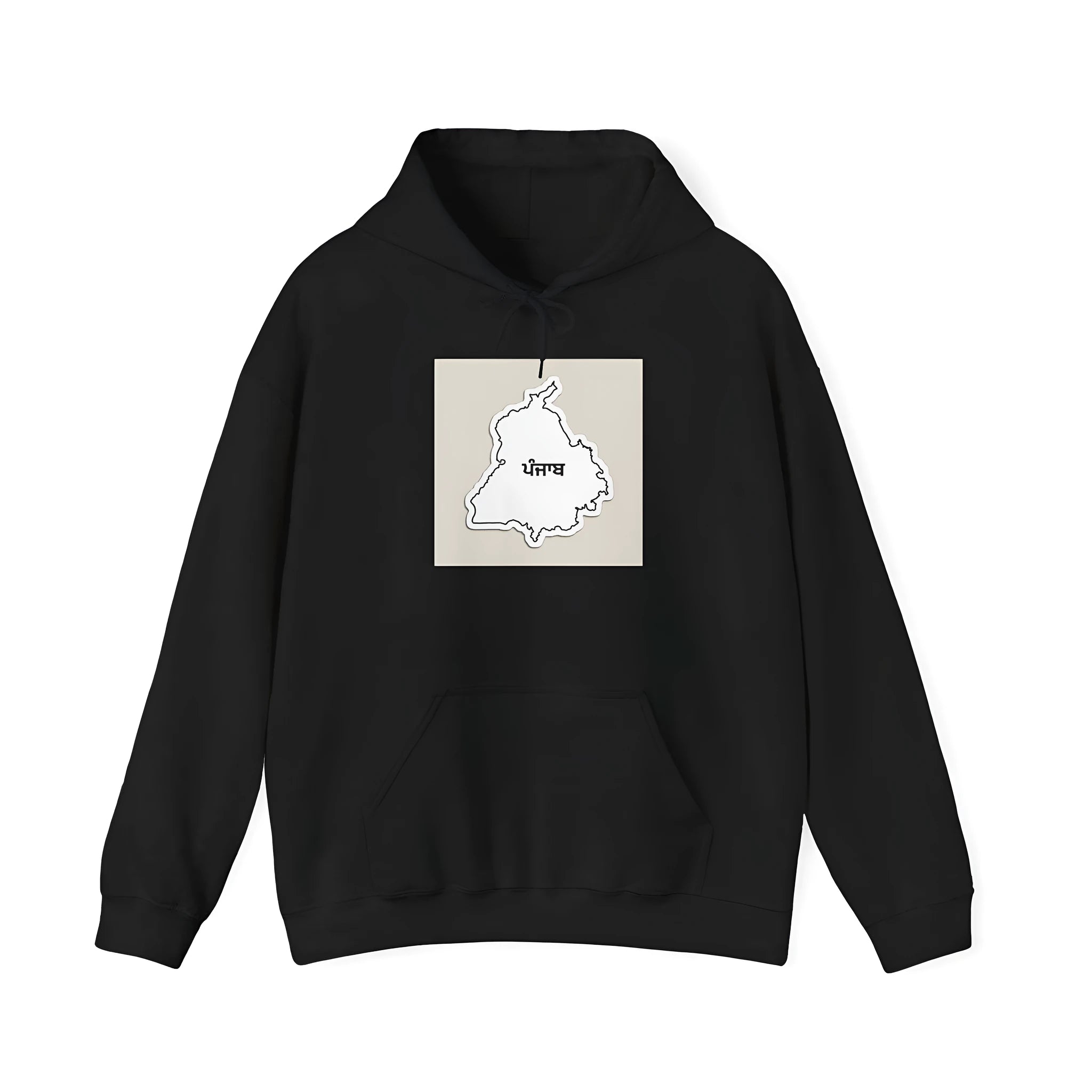 Black drop-shoulder sleeve sports hoodie with loose fit and pocket detail