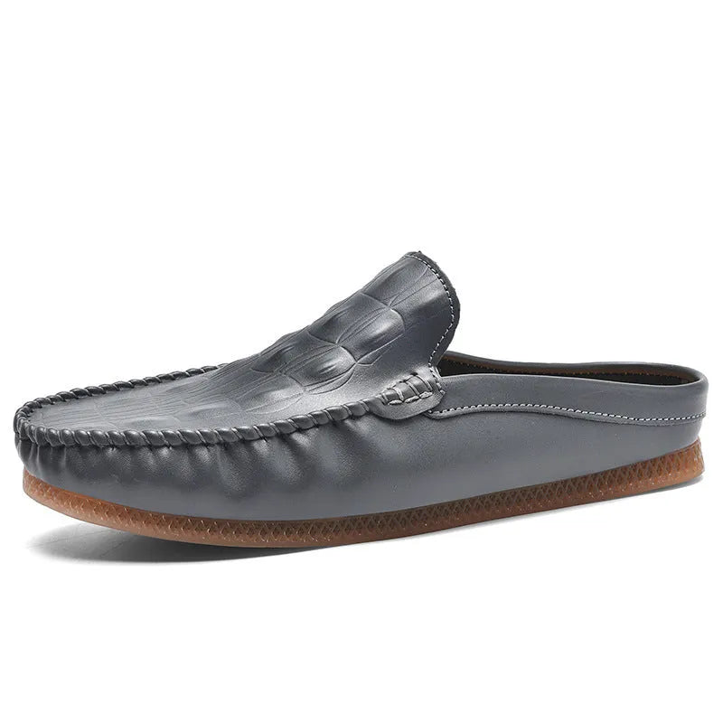 Men's black breathable semi-slippers with a textured rubber sole, shown from a side angle.