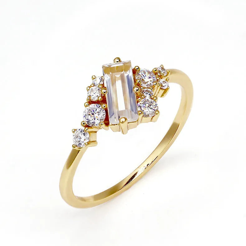 New white crystal blingbling women's ring with silver electroplated finish on white background