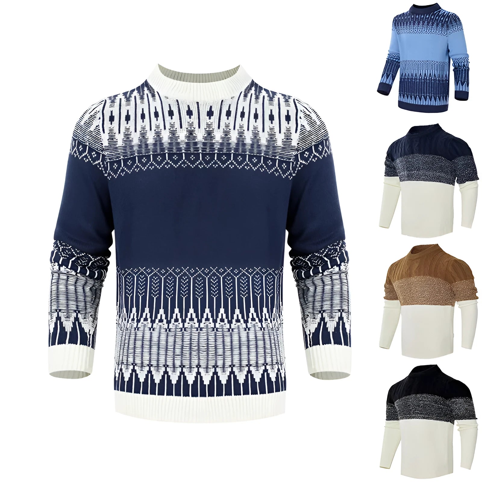 Men's classic crew neck knitted pullover sweater in a long sleeve design for winter.
