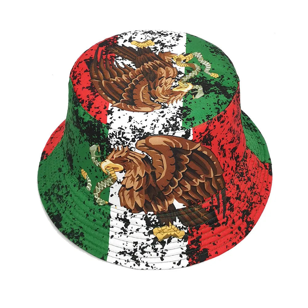 Eagle pattern polyester bucket hat with dome crown shape in size M for 56-58cm head circumference