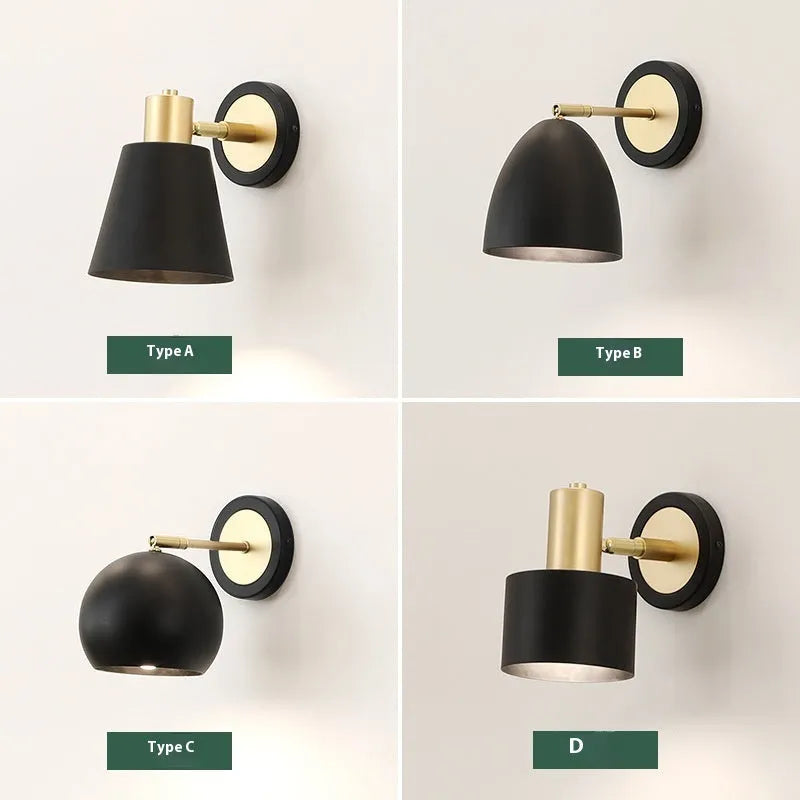 Nordic style iron wall lamp with tricolor LED light for bedside or living room.