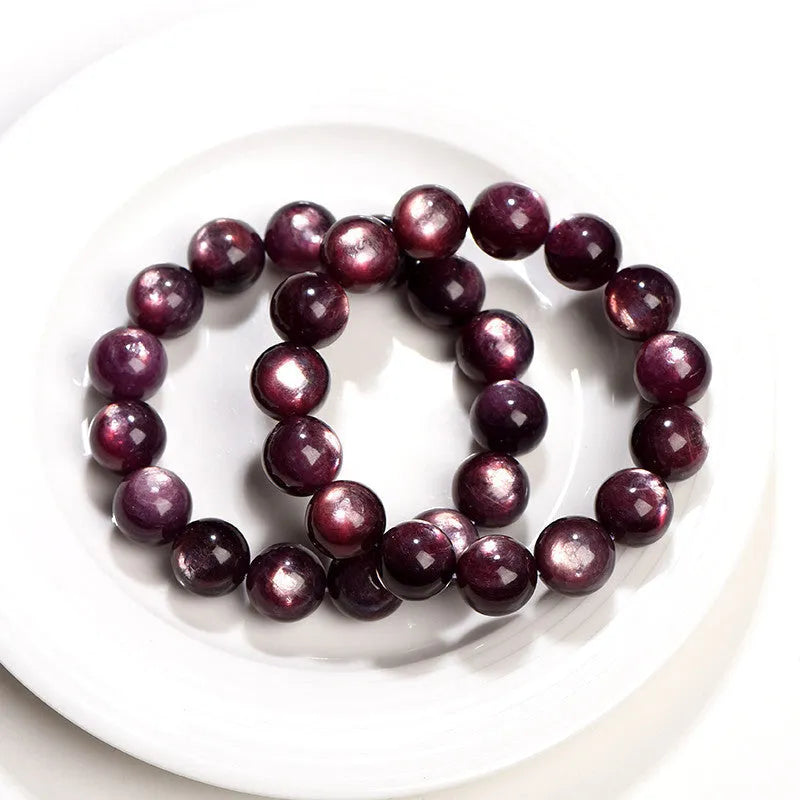 Natural purple lepidolite crystal bracelet with round polished beads in multiple size options