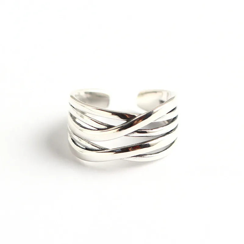 S925 sterling silver vintage weave ring with retro silver finish and adjustable sizing