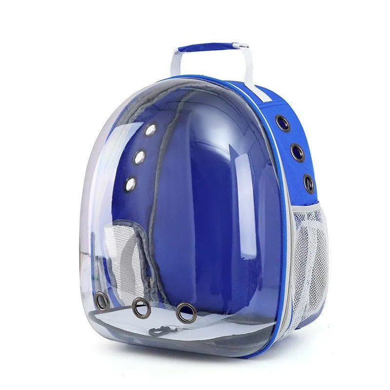 Grey PC hard-shell astronaut-style cat diaper bag with side opening