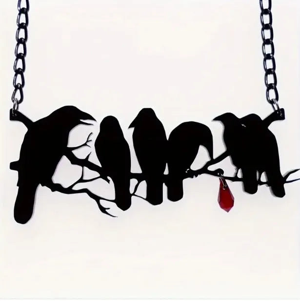Black gothic crow necklace with detailed bird pendant on cross chain for women