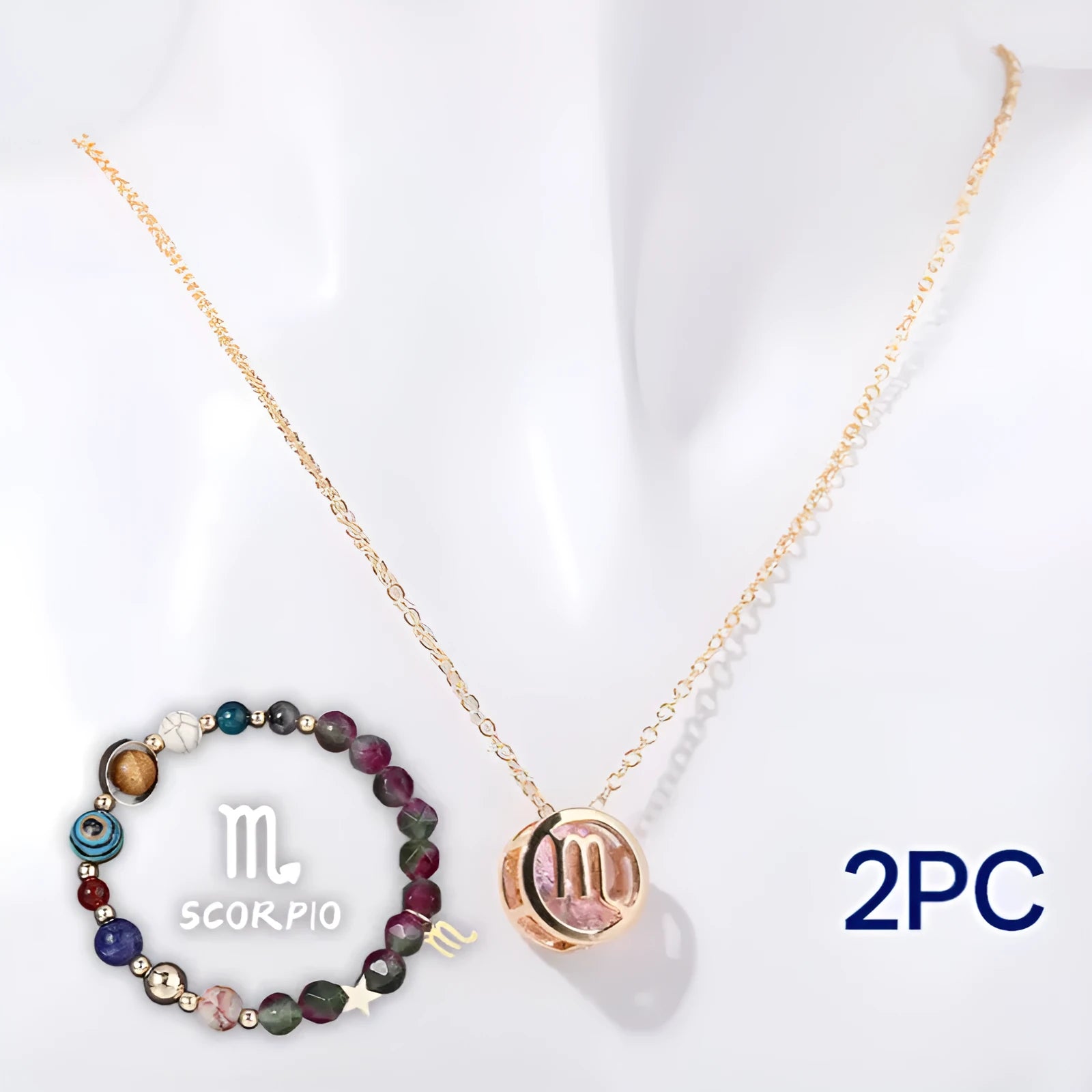 Natural stone beaded necklace and bracelet set on display, showing multiple style colour options.