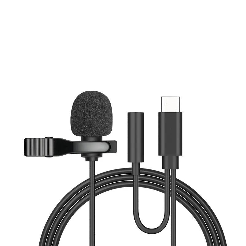 Wired lavalier microphone with clip and in-ear headphones for iPhone recording