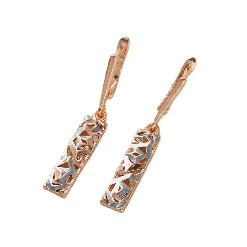 Rectangle hollow stud earrings with two-tone electroplated finish geometric design