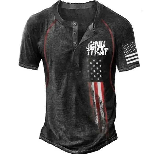 Men's simple lapel button short sleeve sport shirt in polyester fabric on a model.