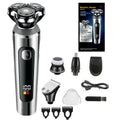 Digital display USB rechargeable beard trimmer with floating cutter head on five-in-one base bracket