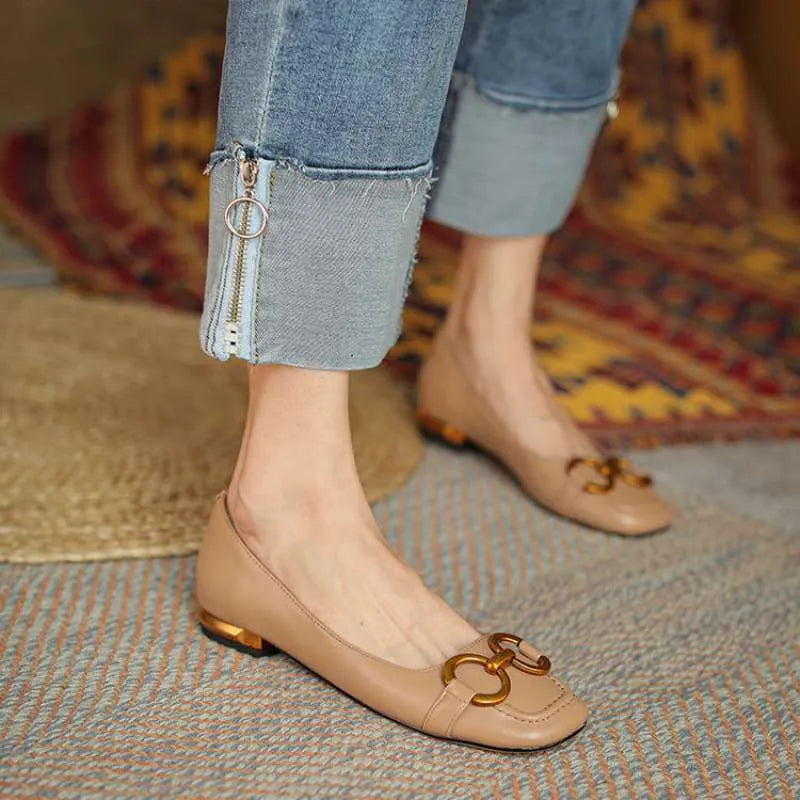 Women's black Wanwan Lei style square toe low heel pumps with shallow mouth and elasticated heel tab.