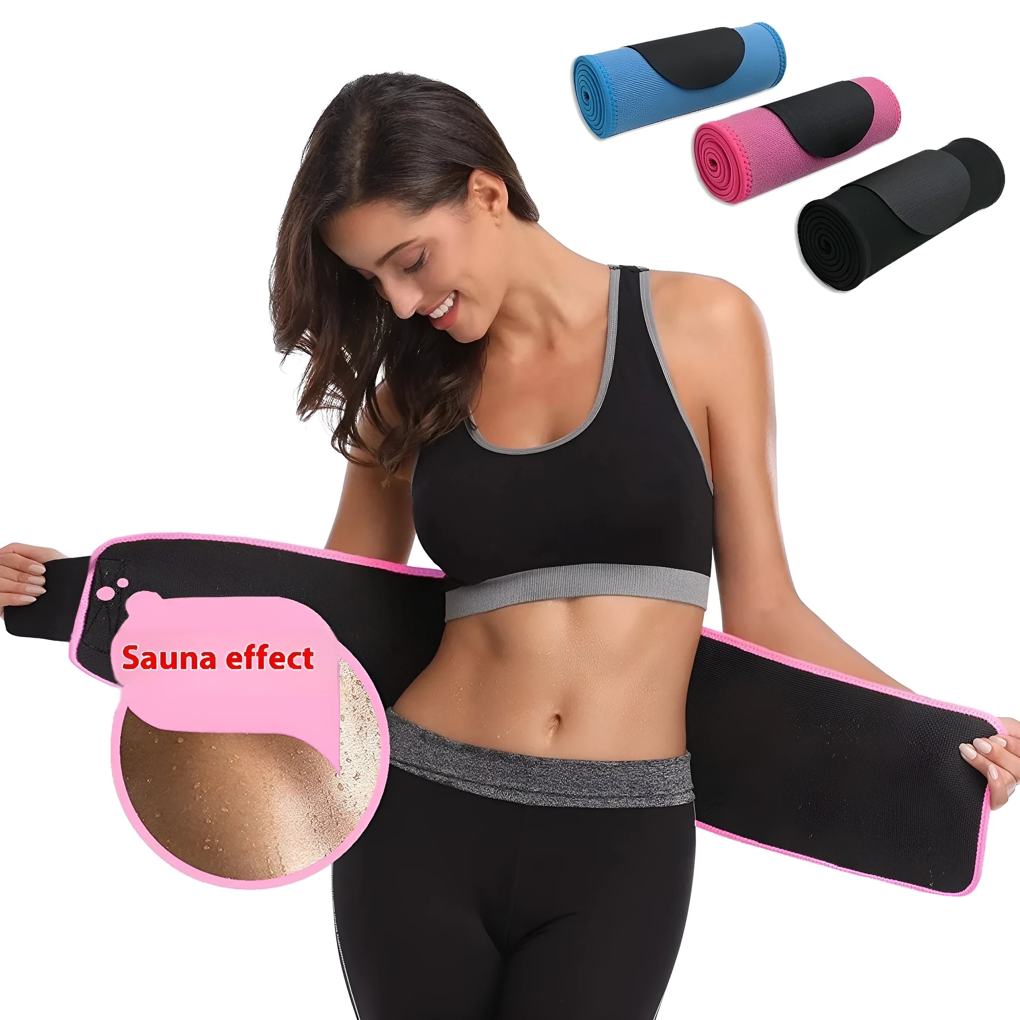 Neoprene lumbar support belt for running and fitness waist protection in black, blue or pink