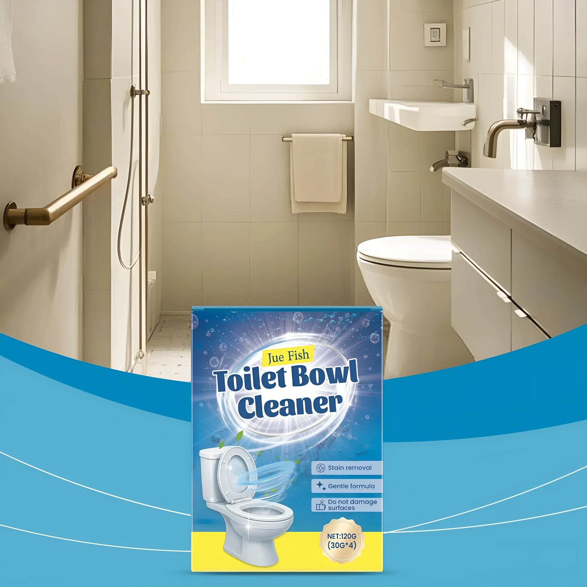 Pack of four sachets of white toilet cleaning powder, total weight 120g, for bowl descaling