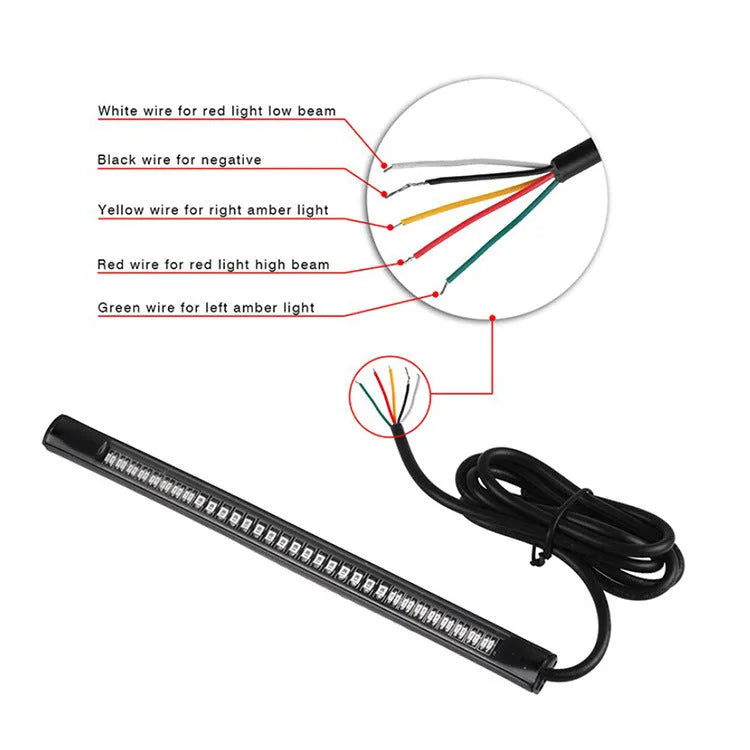 Motorcycle LED brake light two-colour steering waterproof bar silicone 220mm 12V integrated taillight
