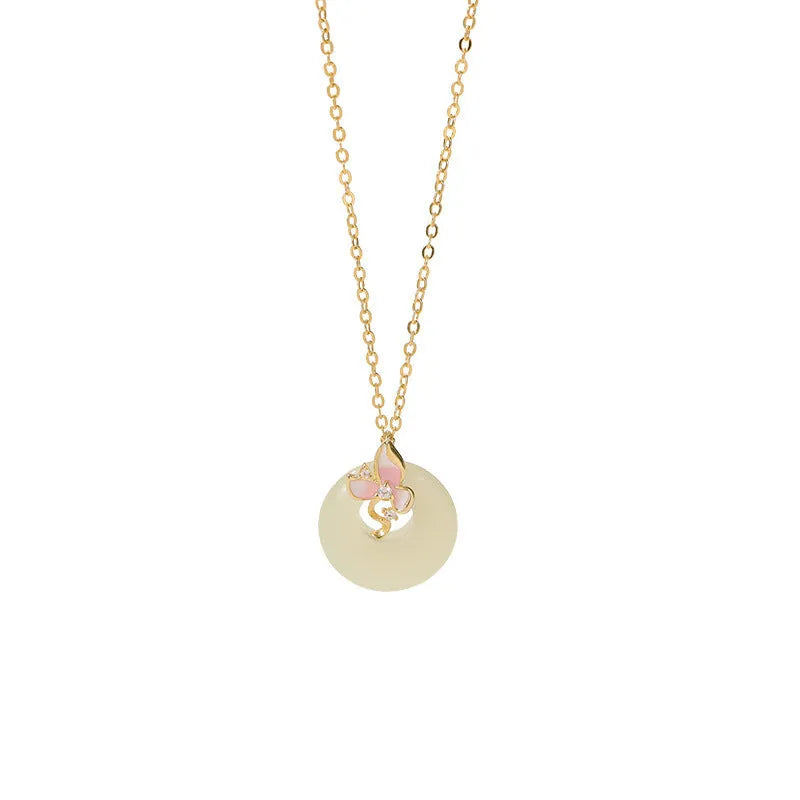 925 silver orchid necklace with peace buckle clasp and O-ring chain