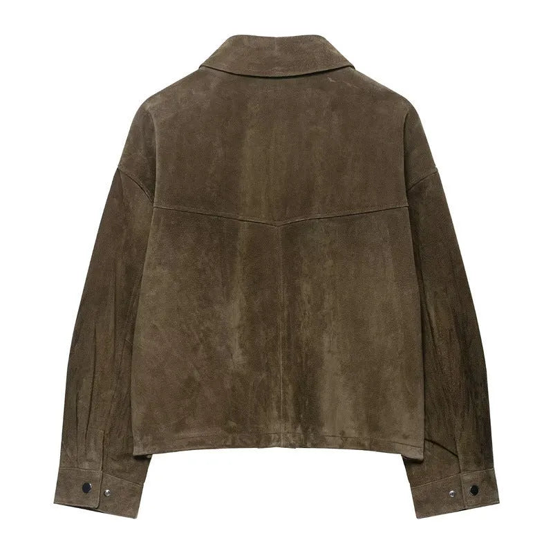 Women's medium thickness PU jacket in regular fit with Japanese Korean casual styling