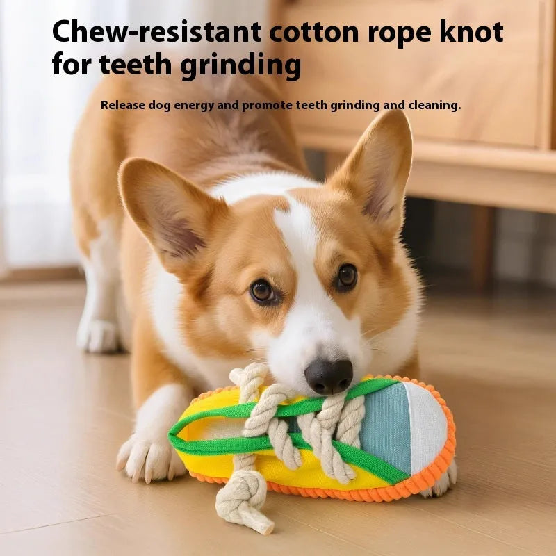 Durable plastic dog chew toy with bends and a squeaker in yellow, black, or blue.