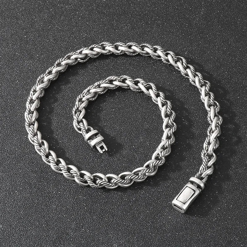 Men's antique silver titanium steel keel chain necklace with large hemp flower links