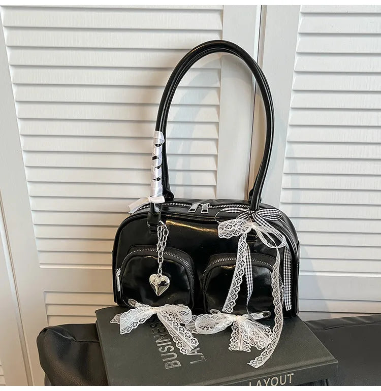 Soft PU shoulder bag in beige with cross-body strap and mobile phone pocket