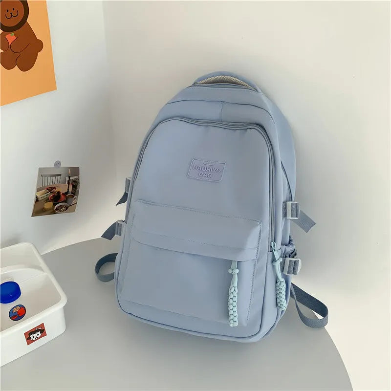 Korean-style lightweight waterproof nylon school backpack 20-35L macaron colour curved shoulder strap