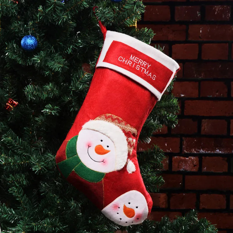 Non-woven fabric Christmas stocking with traditional elf, Santa or snowman design for holiday decorations