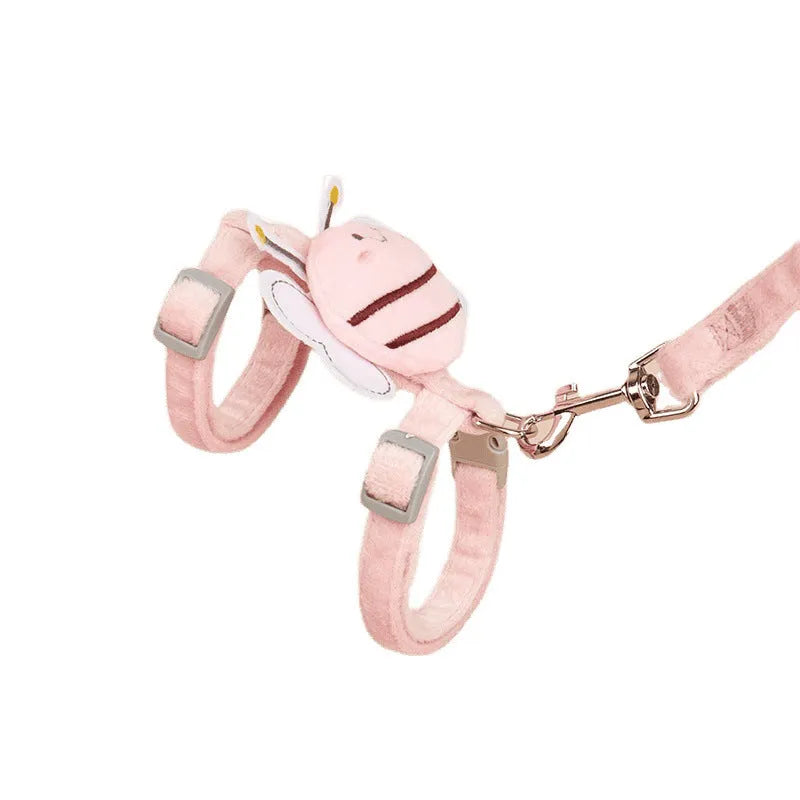 Bee shape adjustable cat rope leash in pink, yellow, and blue colours
