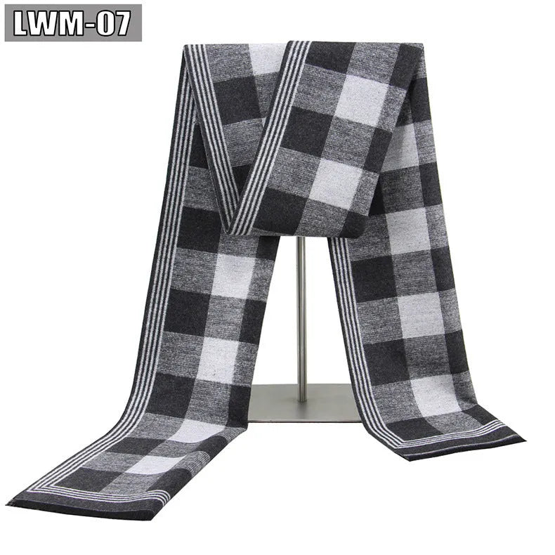 Men's plaid imitation cashmere scarf with tassels, over 175cm long, in a business style