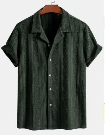 Men's loose beachwear cardigan in cotton linen blend, short sleeve summer shirt in solid colour