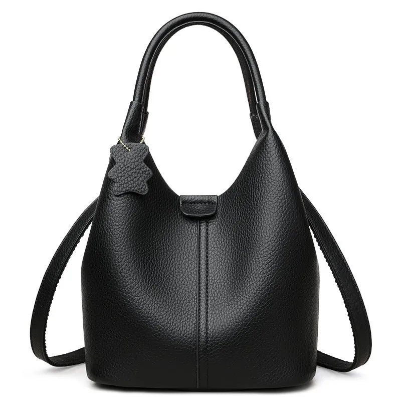 New all-match tote crossbody bag in soft PU leather with double shoulder straps, sandwich pocket, in khaki colour