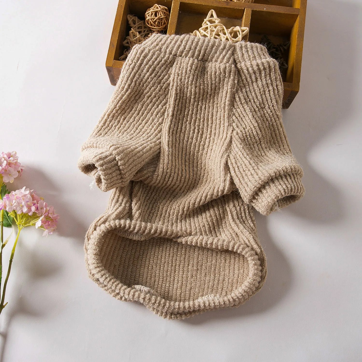 Brown cloth dog sweater pullover for small breeds in sizes XS to XL