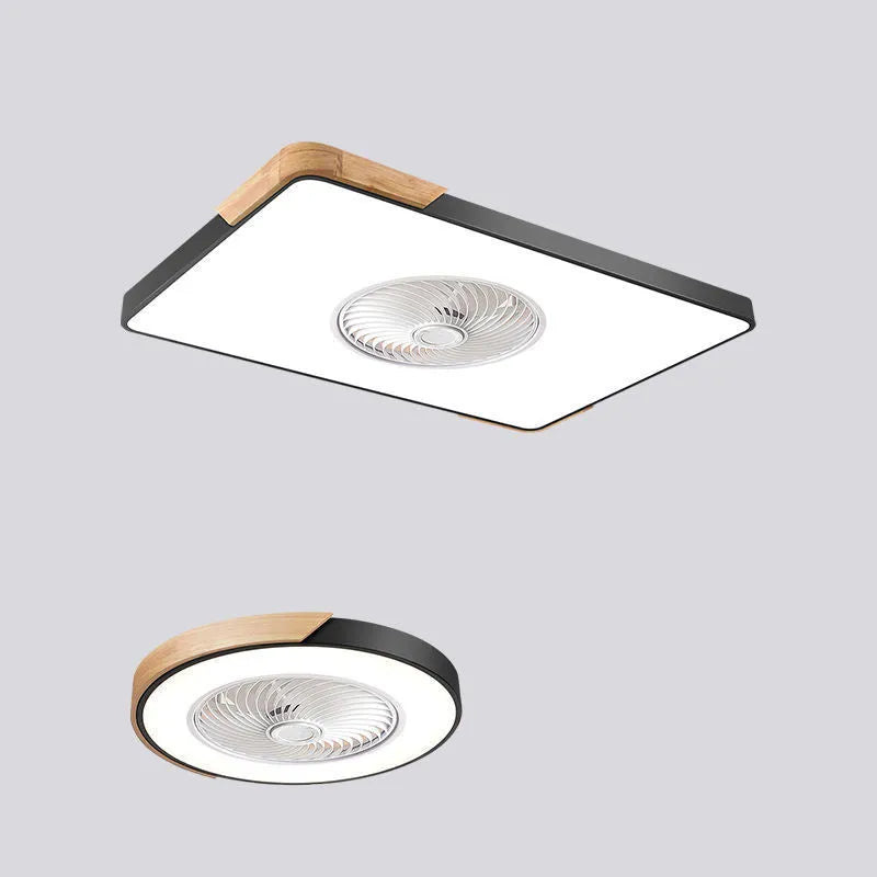 Nordic ceiling fan lamp with light on solid wood base, available in rectangular, round, or square options