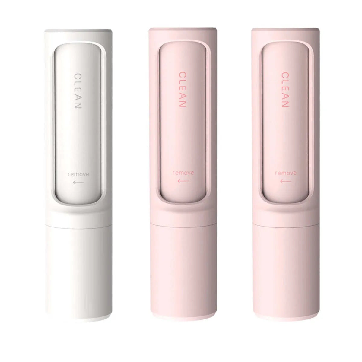 Rotating cylinder electrostatic pet hair removal brush in light pink with ABS body on a white background