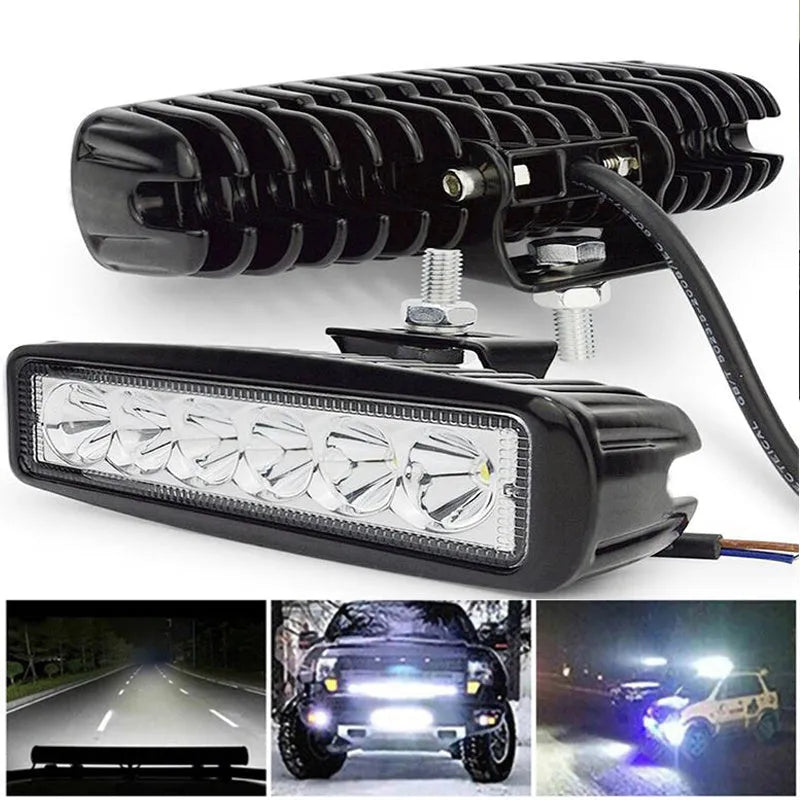 Black car auxiliary LED work light with zigzag pattern and bracket mounting