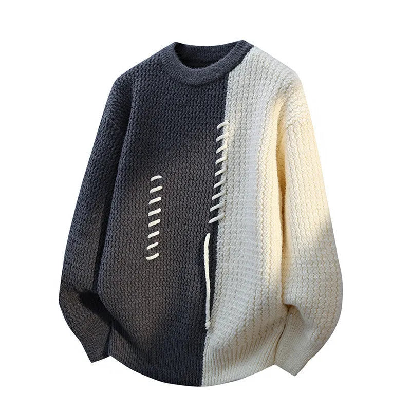 Men's fashion round neck sweater pullover in black, coffee, gray, and red colors, loose fit, thickened thermal polyester fibre, sizes M to 4XL