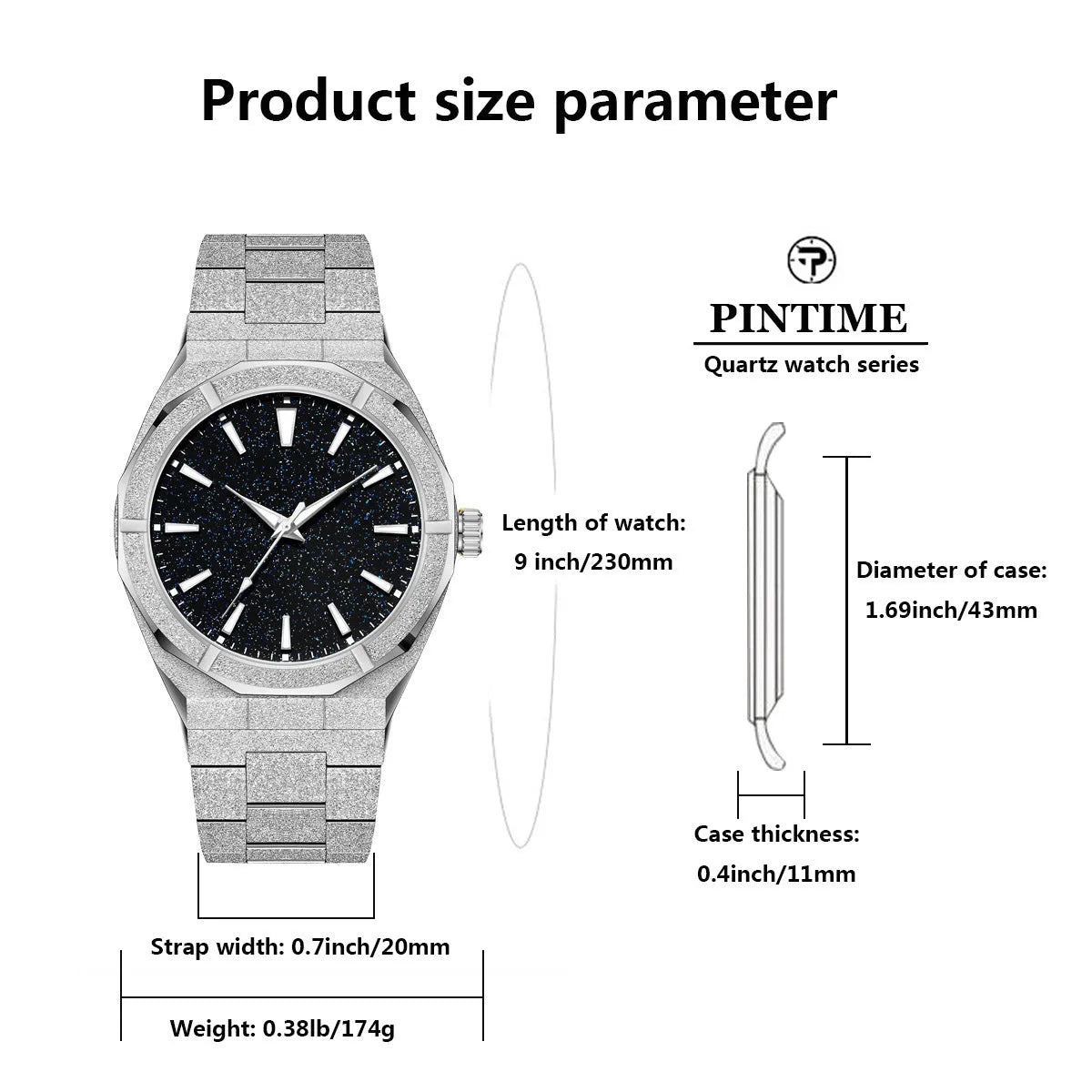 Men's business watch with frosted stainless steel case and luminous hands in silver, gold and black options