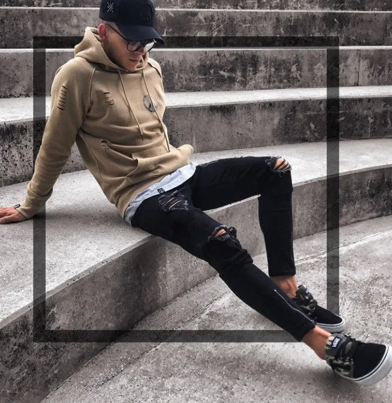 Streetwear ripped baggy jeans in blue with distressed details, available in sizes S to 4XL