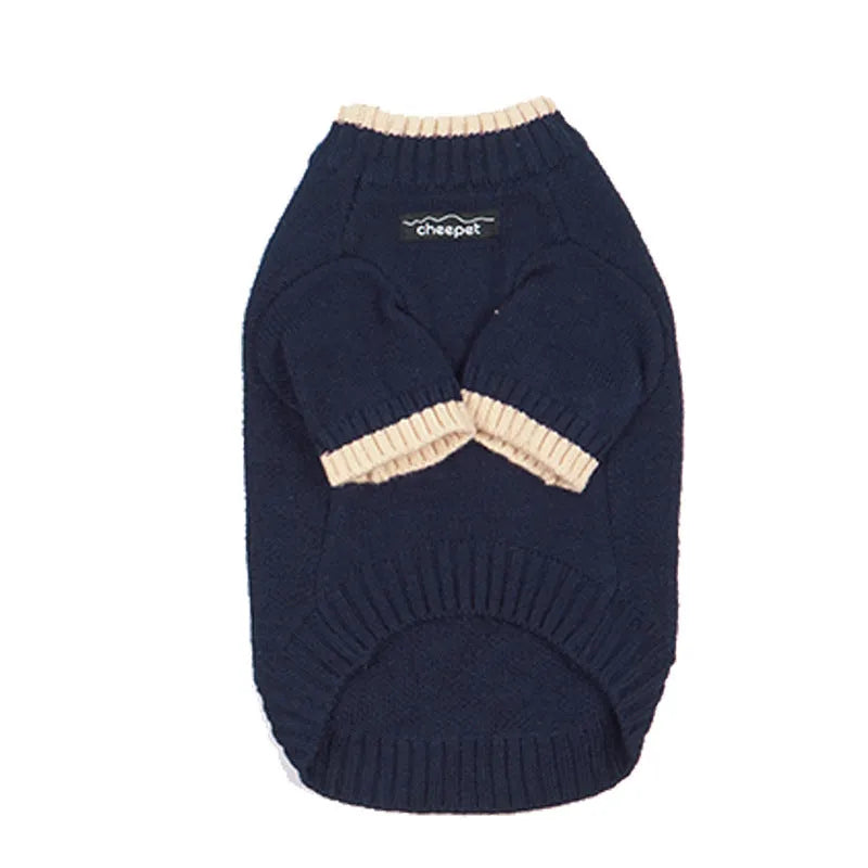 British style two-leg pet sweater for dogs and cats in wool blend, shown in Crown Blue.