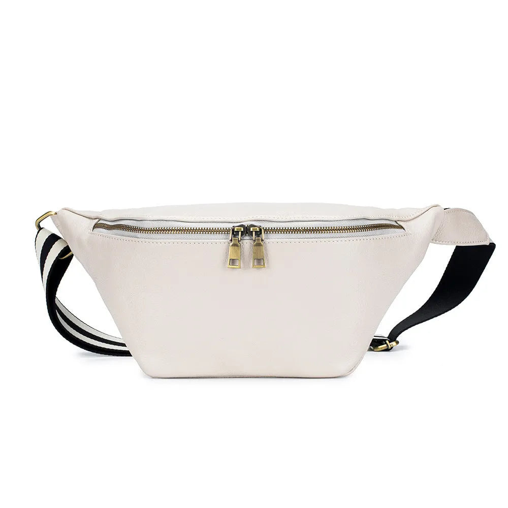 Genuine leather messenger bag waist bag first layer cowhide large capacity black brown white women casual shoulder bag
