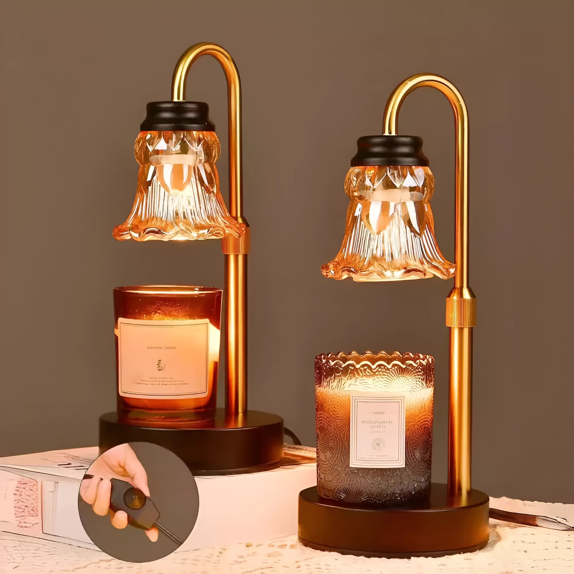 Bamboo aromatherapy wax melting lamp with UK plug on wooden surface