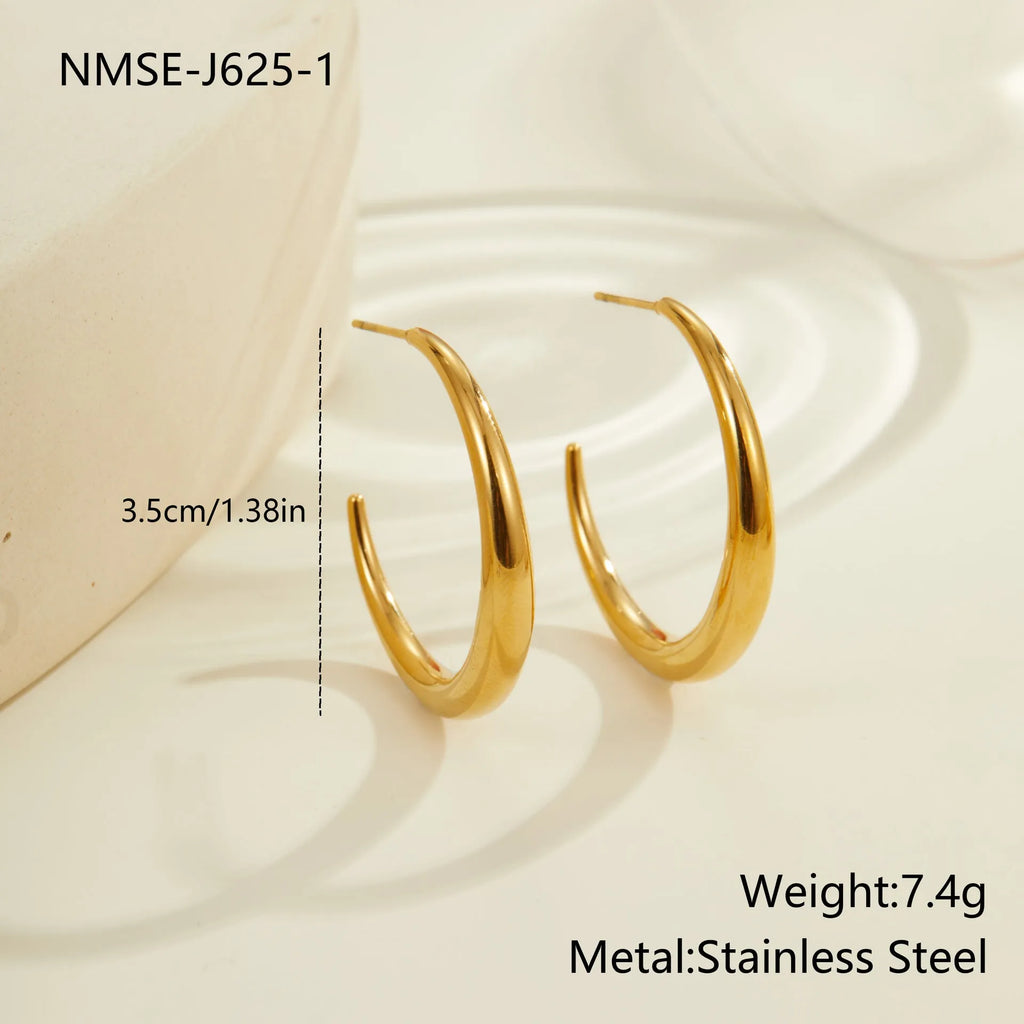 Geometric round titanium steel hoop earrings in gold and stainless steel finishes, small and large sizes