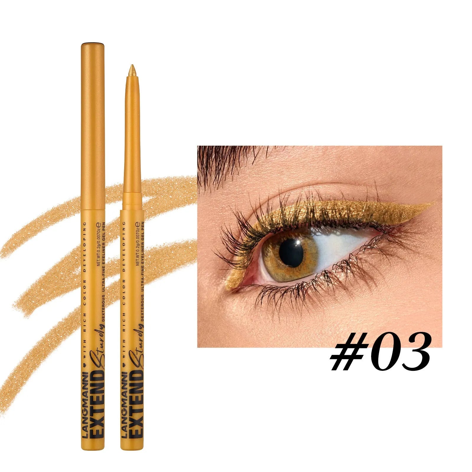 Set of 12 colourful gel glitter eyeliner pencils showing matte, glitter, metallic, and pearl effects
