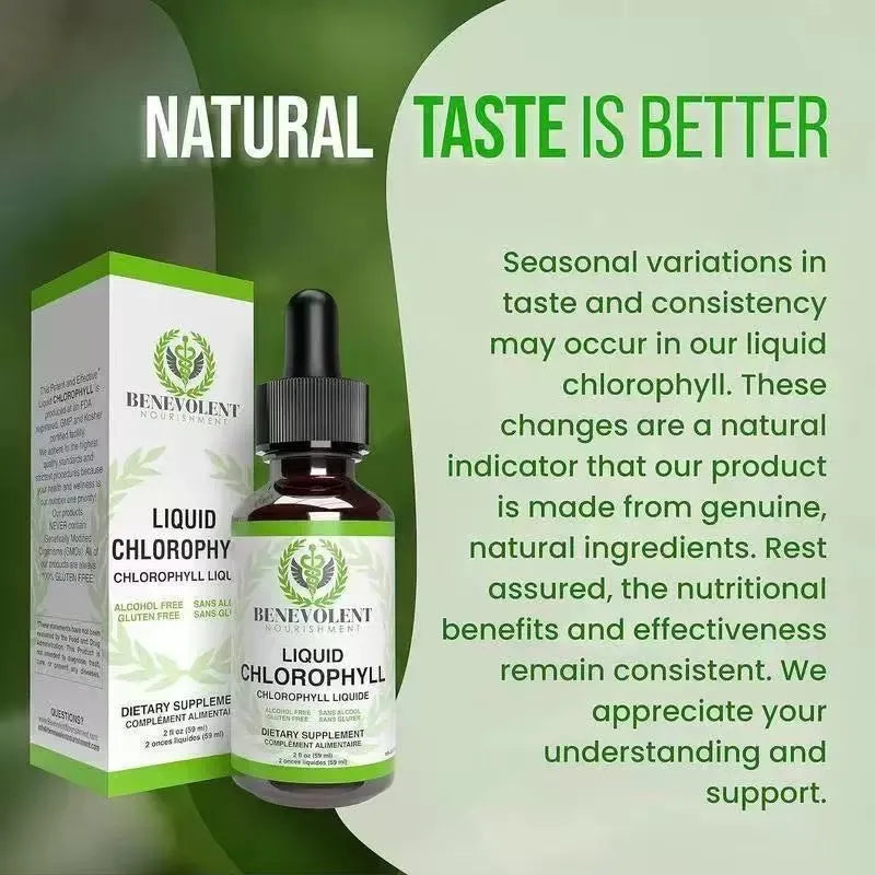 60ml bottle of liquid chlorophyll drops with dropper for adult body odor and intestinal care