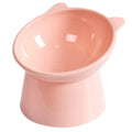Ergonomic tilted raised plastic cat food bowl in blue with non-slip base for anti vomiting feeding