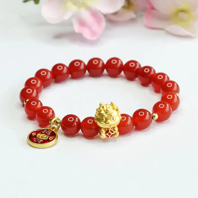 Red agate dragon zodiac bracelet with 8mm beads in Chinese style