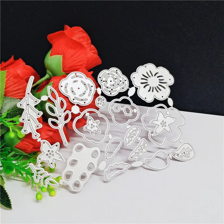 Silver carbon steel flower cutting die for paper crafts measuring 14.3 by 9.9 cm