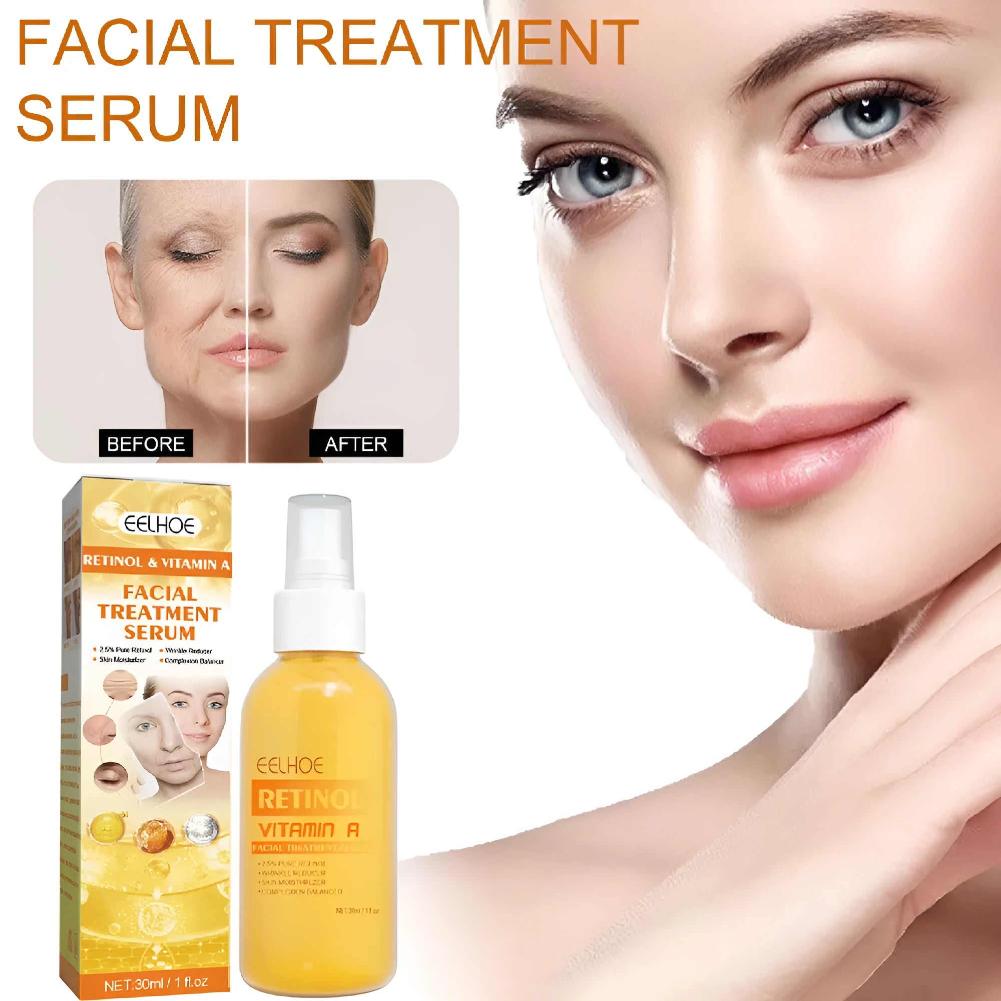 30ml retinol anti-wrinkle essence spray bottle in box with vitamin A formula for fine line reduction