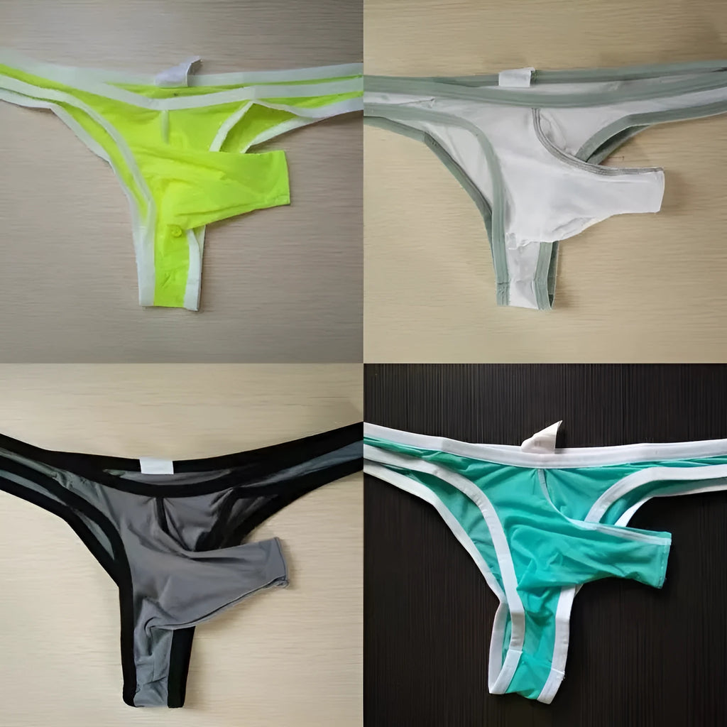 Men's ice silk underwear briefs in army green colour showing elephant nose front design on a white background.